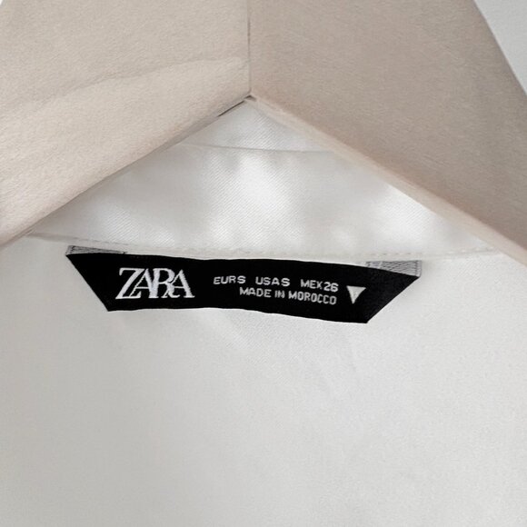 Zara Satin Effect Wrap Mini Dress Long Sleeve White Blogger Fav Size Small - Picture 8 of 9